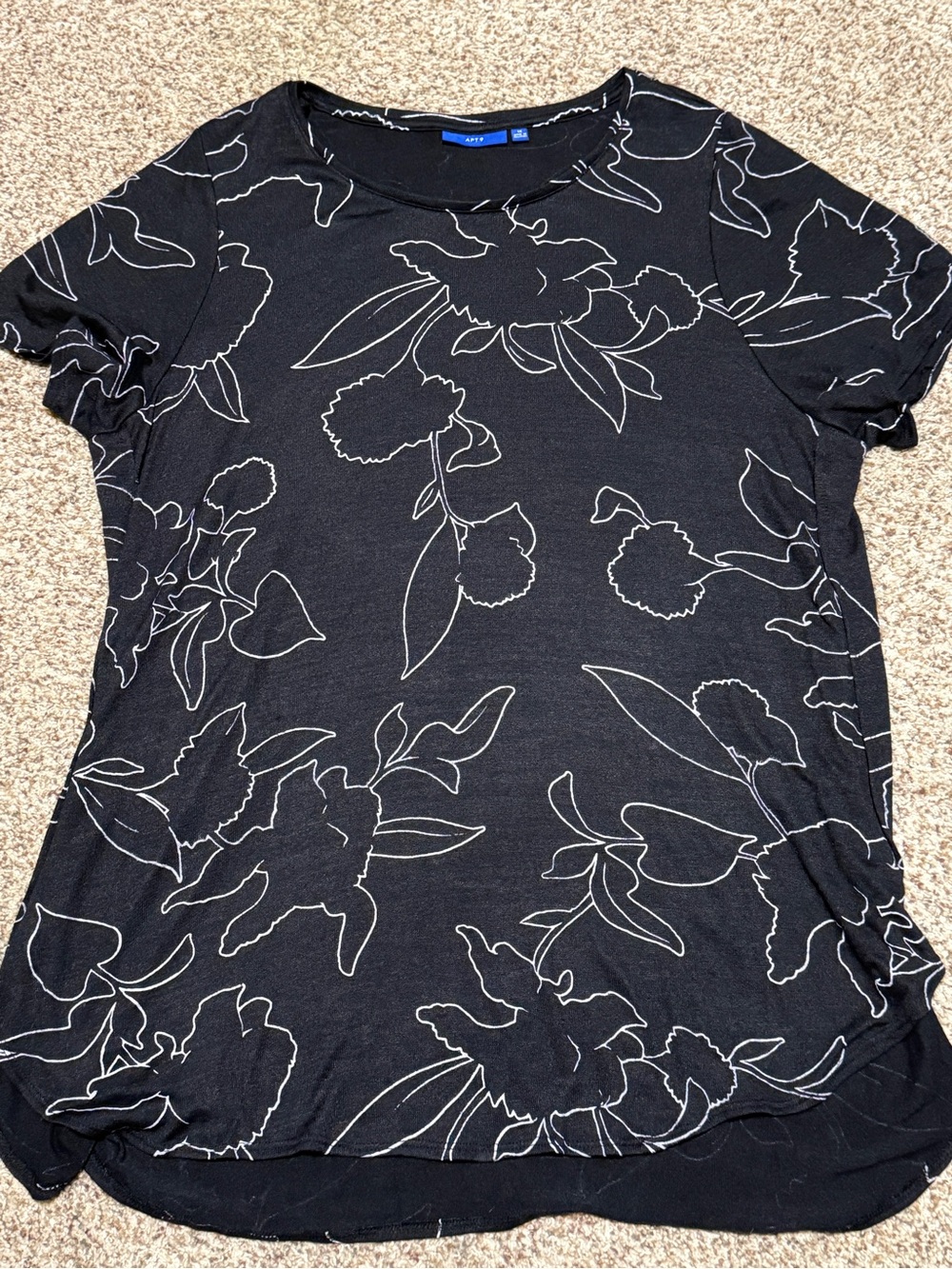 Apt. 9 Black White Floral Short Sleeve Tee Womens 1X